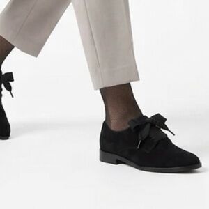 Vionic Evelyn Black Nubuck Suede Derby Oxford Ribbon Bow Comfort Shoes 7.5